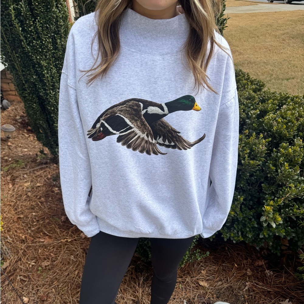 Gray Sweatshirt with Duck Print